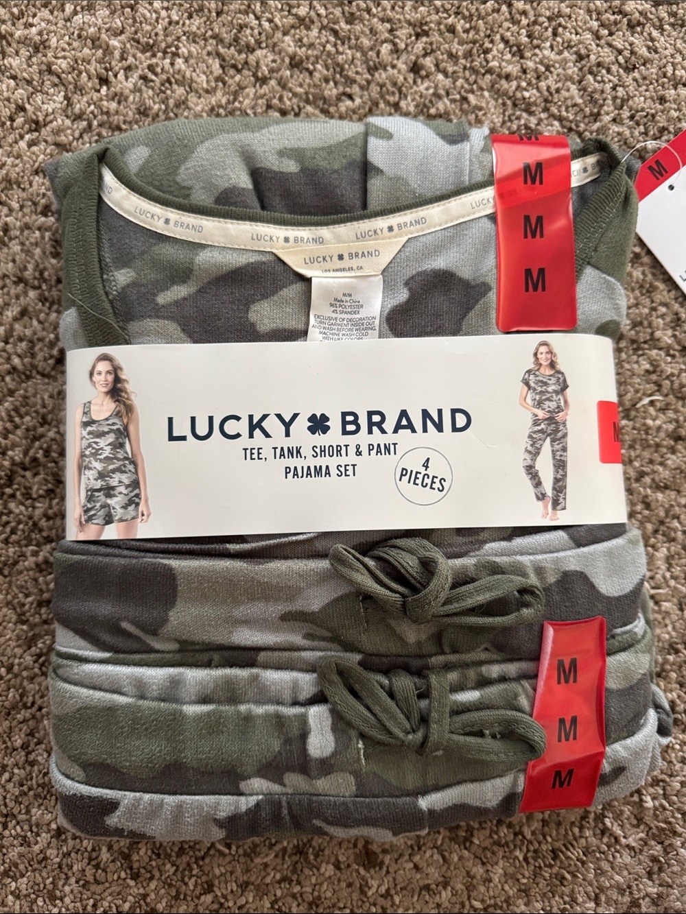 Lucky Brand Camo Pajama Set in Olive and Gray